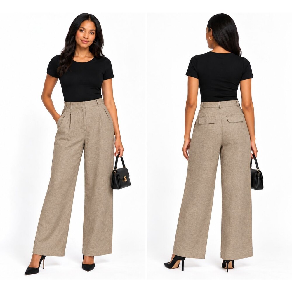 J.Crew Beige Essential Wide Leg High Rise 100% Linen Pants Trousers Size 2P